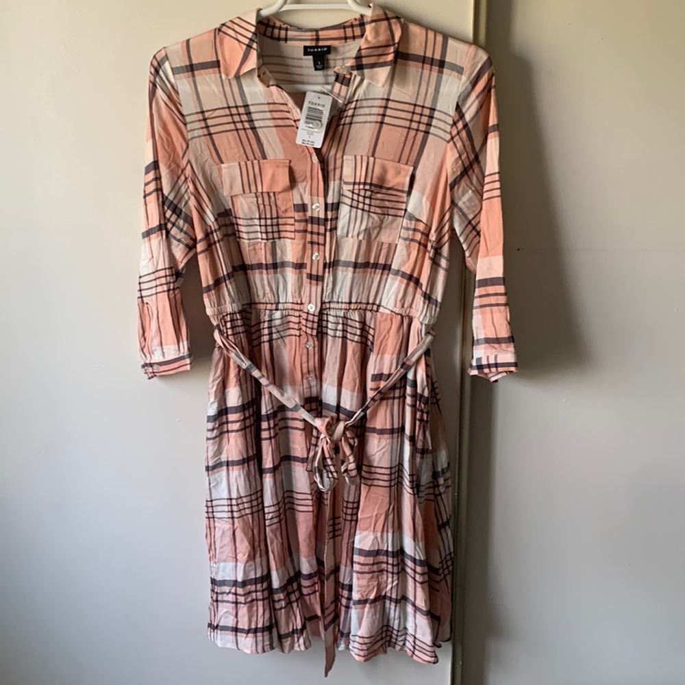 Pink, plaid shirt dress! New with tags!